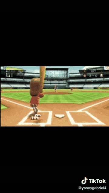 a video game screen shows a baseball game being played