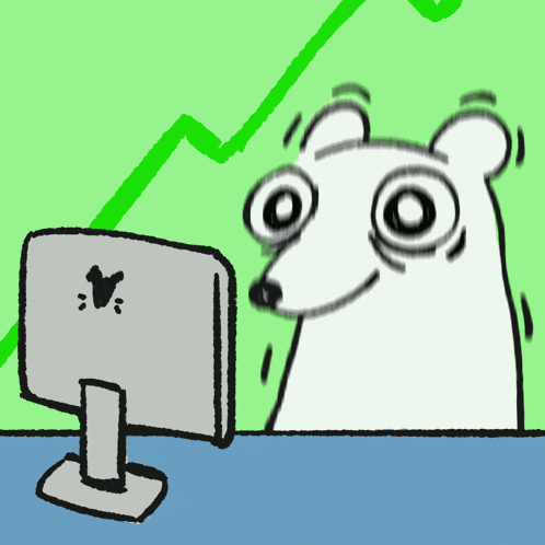 a polar bear is looking at a computer screen