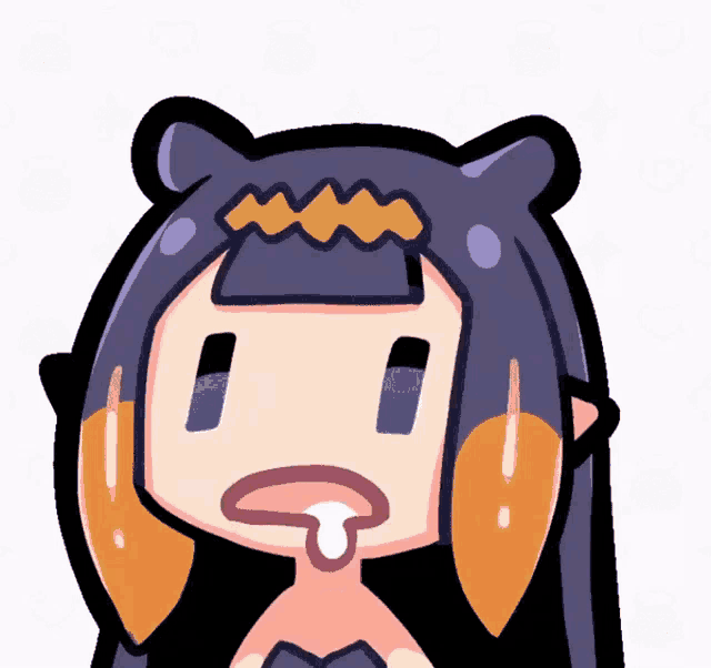 a cartoon drawing of a girl with a tongue sticking out of her mouth
