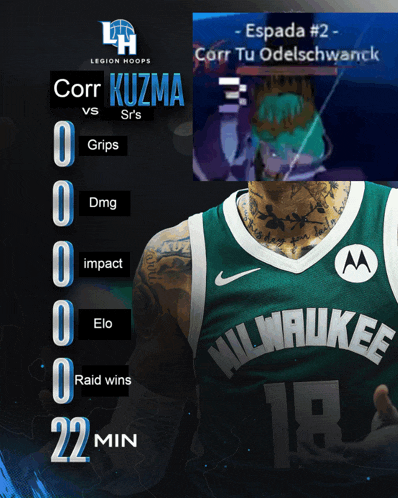 a poster for legion hoops shows a basketball player wearing a milwaukee uniform