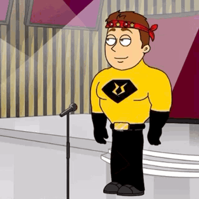 a cartoon of a man in a yellow superhero costume