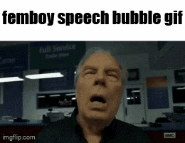 a man with his mouth open and the words femboy speech bubble gif