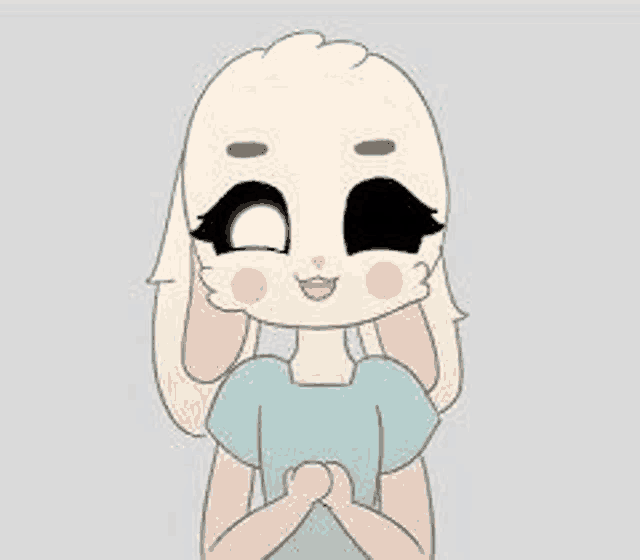 a cartoon drawing of a bunny girl with a blue shirt on .