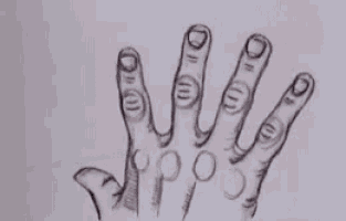 a close up of a drawing of a person 's hand on a white background .