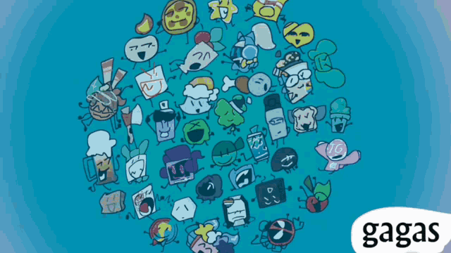 a circle of cartoon characters with gagas in the corner