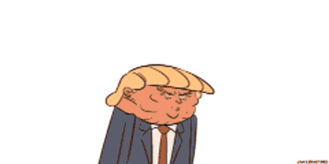 a cartoon of donald trump wearing a suit and red tie