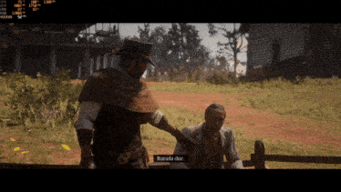 a man in a cowboy hat is talking to a man in a suit in a video game with burada dur written on the screen