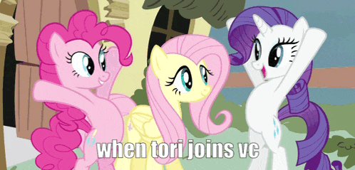 three ponies standing next to each other with the caption when tori joins ve