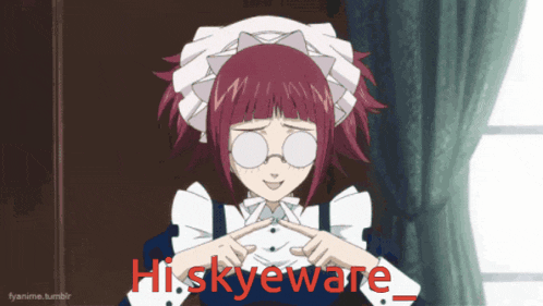 a cartoon of a maid with the words hi skyeware written in red
