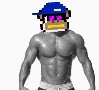 a shirtless man with a pixelated monkey on his face