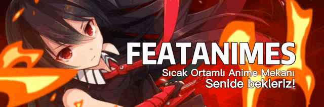 a poster for featanimes shows a girl with red eyes