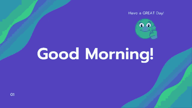 a purple background with the words good morning and a smiley face giving a thumbs up
