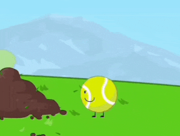 a cartoon of a tennis ball flying through the air .