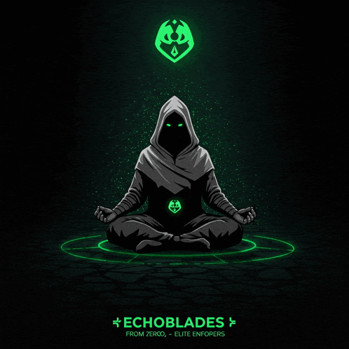 an illustration of a person in a lotus position with the words echoblades on the bottom