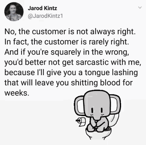a tweet by jarod kintz shows an elephant sitting on a toilet with a roll of toilet paper