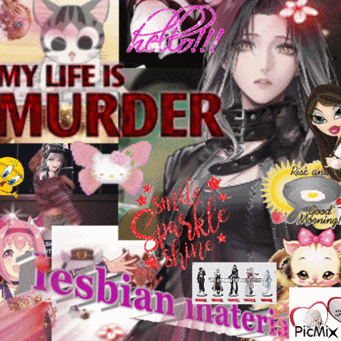 a collage of pictures with the words " my life is murder "
