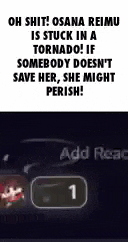 a car is stuck in a tornado and somebody does n't save her , she might perish