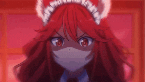 two anime girls are standing next to each other in a room . one of the girls is wearing a cat ears headband .