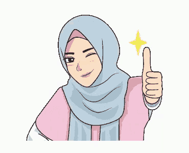 a cartoon illustration of a woman wearing a hijab giving a thumbs up .