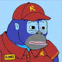 a cartoon of a gorilla wearing a red hat and a shirt with the name ronke on it .