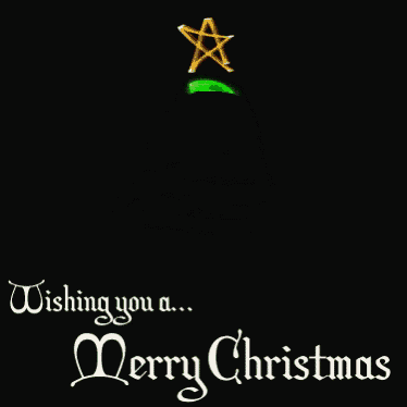 a green christmas tree with a star on top and the words wishing you a merry christmas below it