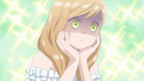 a girl with long blonde hair and green eyes is making a funny face