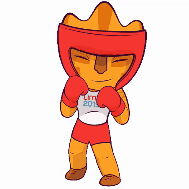 a cartoon of a person wearing boxing gloves and a helmet that says lima 2019