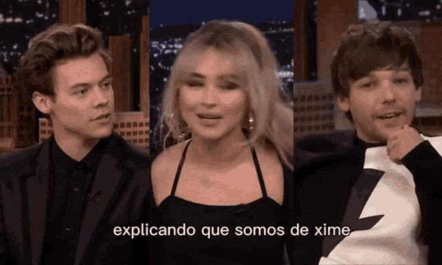 a collage of three people with the caption " explicando que somos de xime " in the middle