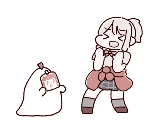 a cartoon drawing of a girl standing next to a ghost .