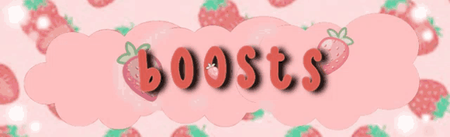 the word boosts is on a pink background with strawberries and clouds