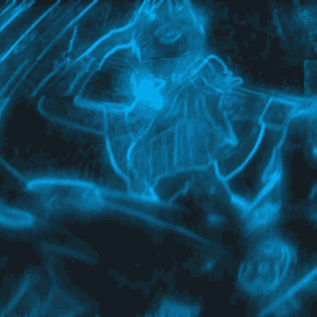 a blue glowing drawing of a person with the number 4
