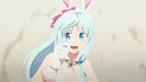 a girl with long white hair and blue eyes is wearing a white glove