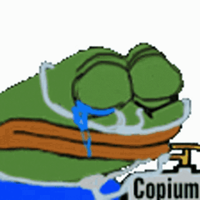 a pixel art of a frog with tears coming out of its eyes