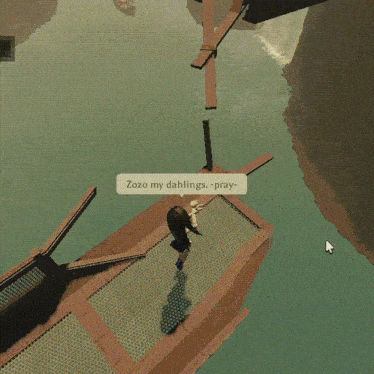 a cartoon character is jumping into a body of water with the words " zozo my dahlings pray " above her
