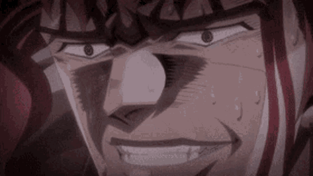 a close up of a cartoon character 's face with sweat coming out of his nose .