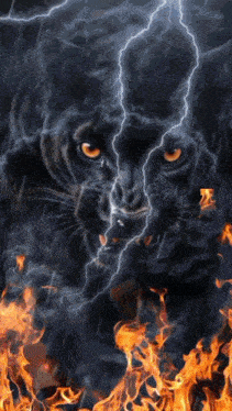 a panther is surrounded by fire and lightning