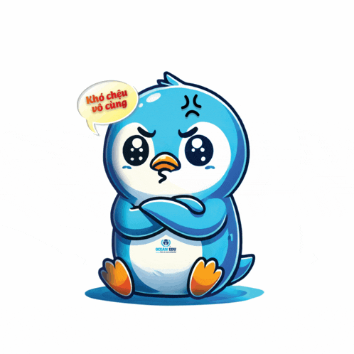 a cartoon penguin with a speech bubble that says khó chiêu vo cung