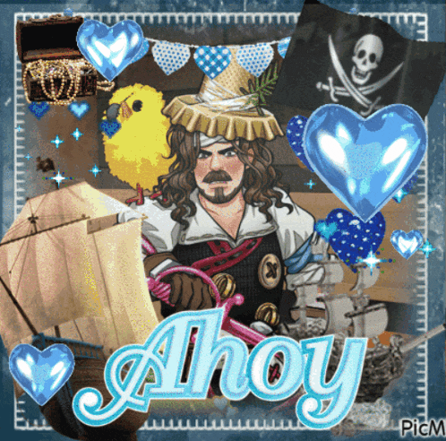 an animated picture of a pirate with the name ahoy
