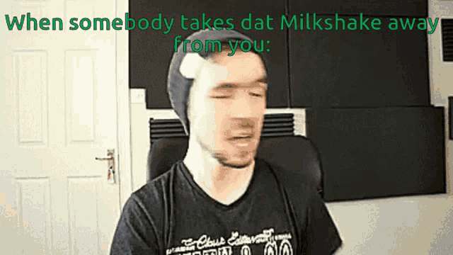 a man in a black shirt says when somebody takes that milkshake away from you