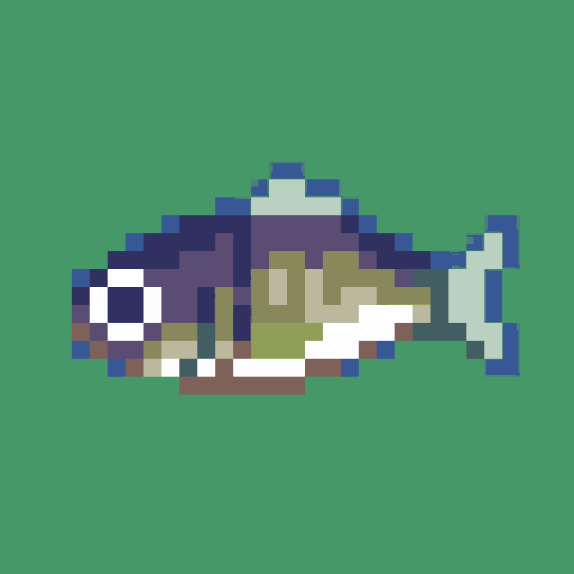 a pixel art illustration of a fish on a green background .