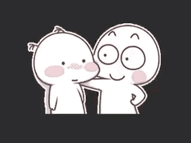 a couple of cartoon characters are kissing each other on the cheeks .