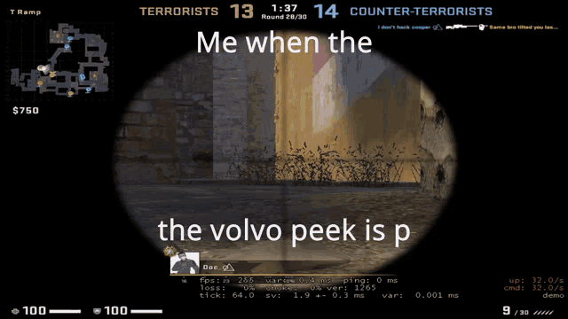 a screenshot of a video game with the words " me when the the volvo peek is p " at the top