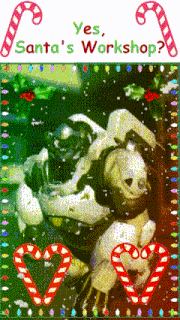 a poster that says yes santa 's workshop with a picture of two dogs