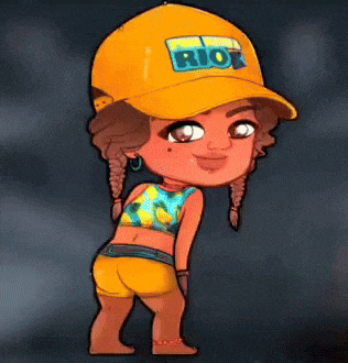a cartoon girl wearing a yellow hat with the word riot on it