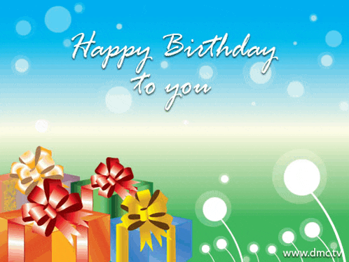 a birthday card with gifts and the words happy birthday to you on it