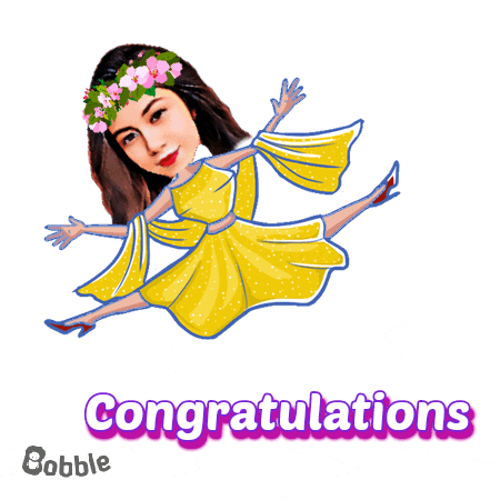 a cartoon of a woman in a yellow dress with the words congratulations