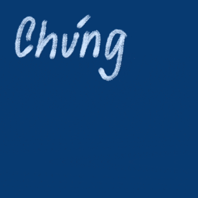 a blue and red background with the words tinh cu im lang ntn written in white chalk