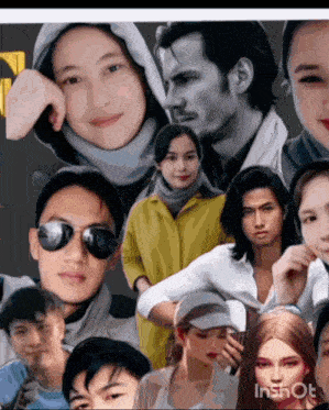 a collage of people including a man wearing sunglasses and a woman wearing a hijab