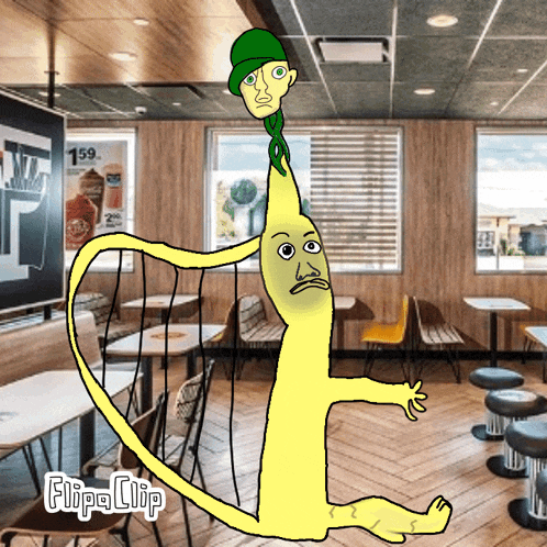 a cartoon of a banana with a green hat and the words flipa clip below