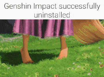 a picture of a girl in a purple dress with the words genshin impact successfully uninstalled below her